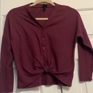 Burgundy half Half sleeve crop top